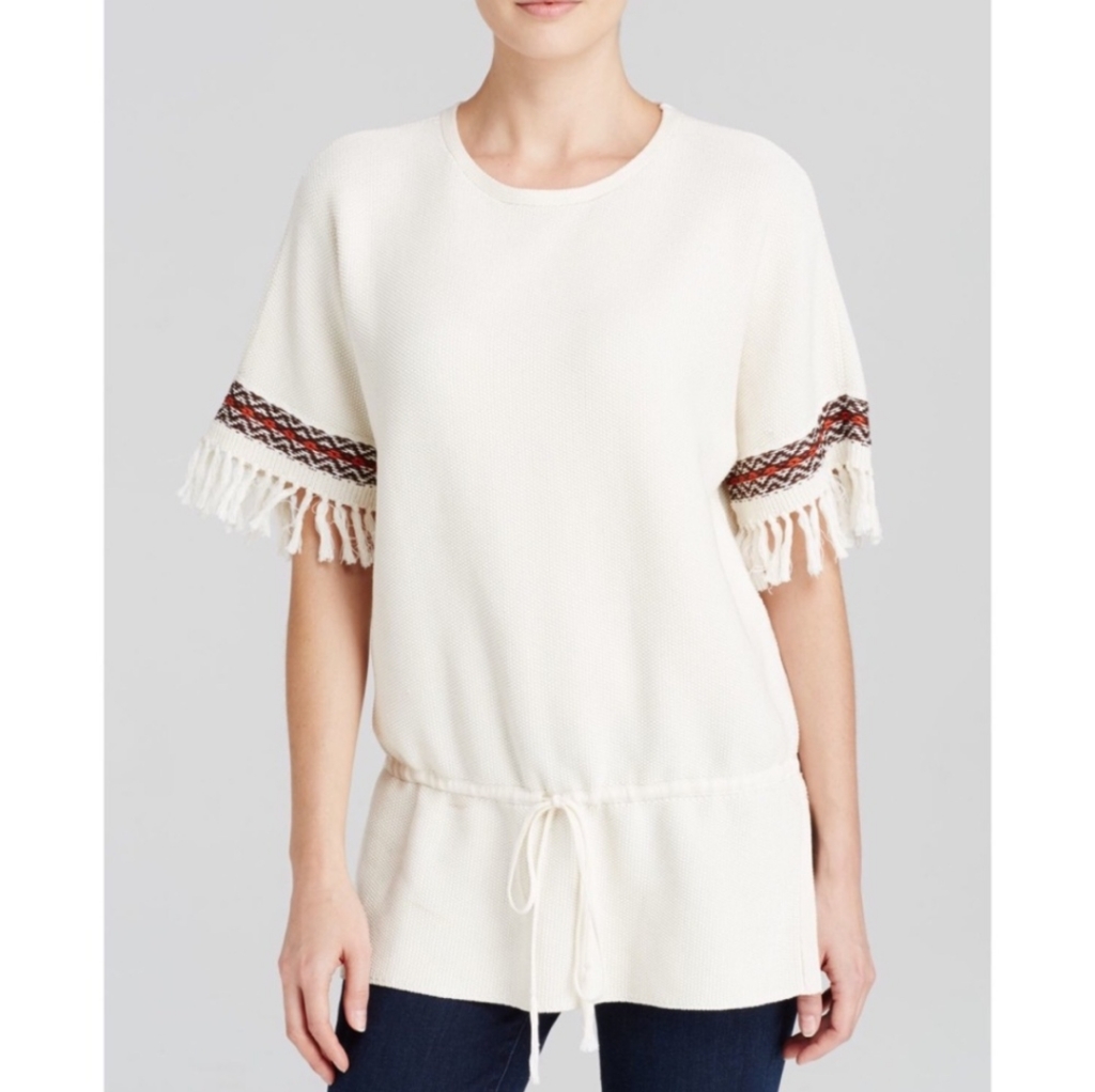 Tory Burch Ganni Fringe Knit Embroidered Top L